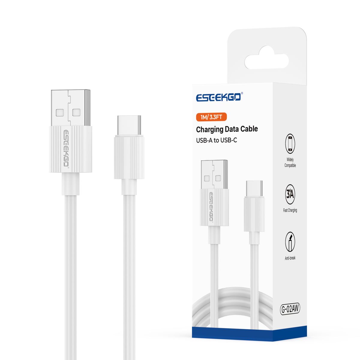 ESEEKGO G-02AW 3.0A Cable de carga y datos USB a Tipo-C de 1M/3.3FT (40/400)
