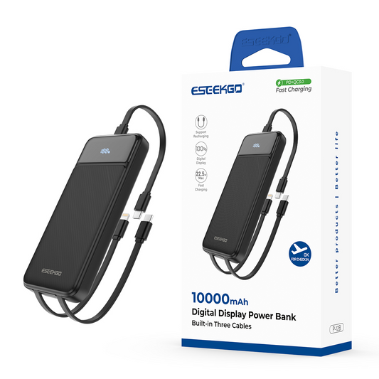 ESEEKGO P-12B Batería Externa de 10000 mAh con 3 Cables Integrados (8/48)