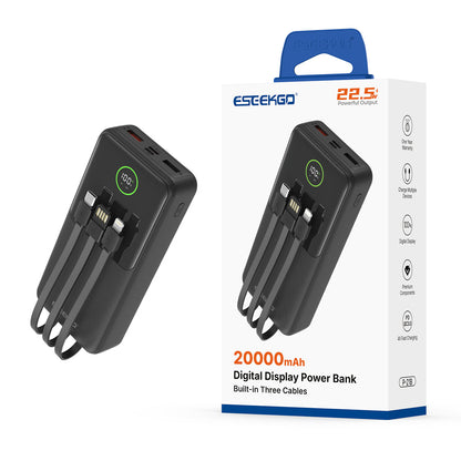 Batería externa ESEEKGO P-21B de 22,5 W y 20000 mAh con 3 cables integrados (6/36)