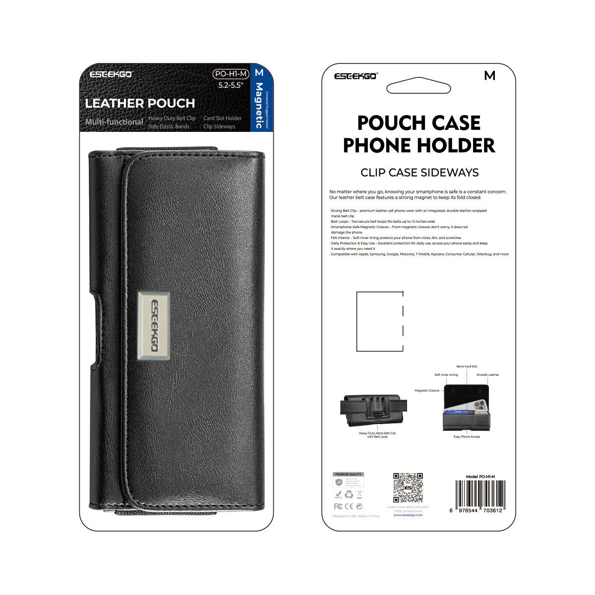 ESEEKGO Funda Universal Magnética de Piel para Teléfono PO-H1-M Adecuada para teléfonos móviles de 5.2-5.5 pulgadas (20/120)