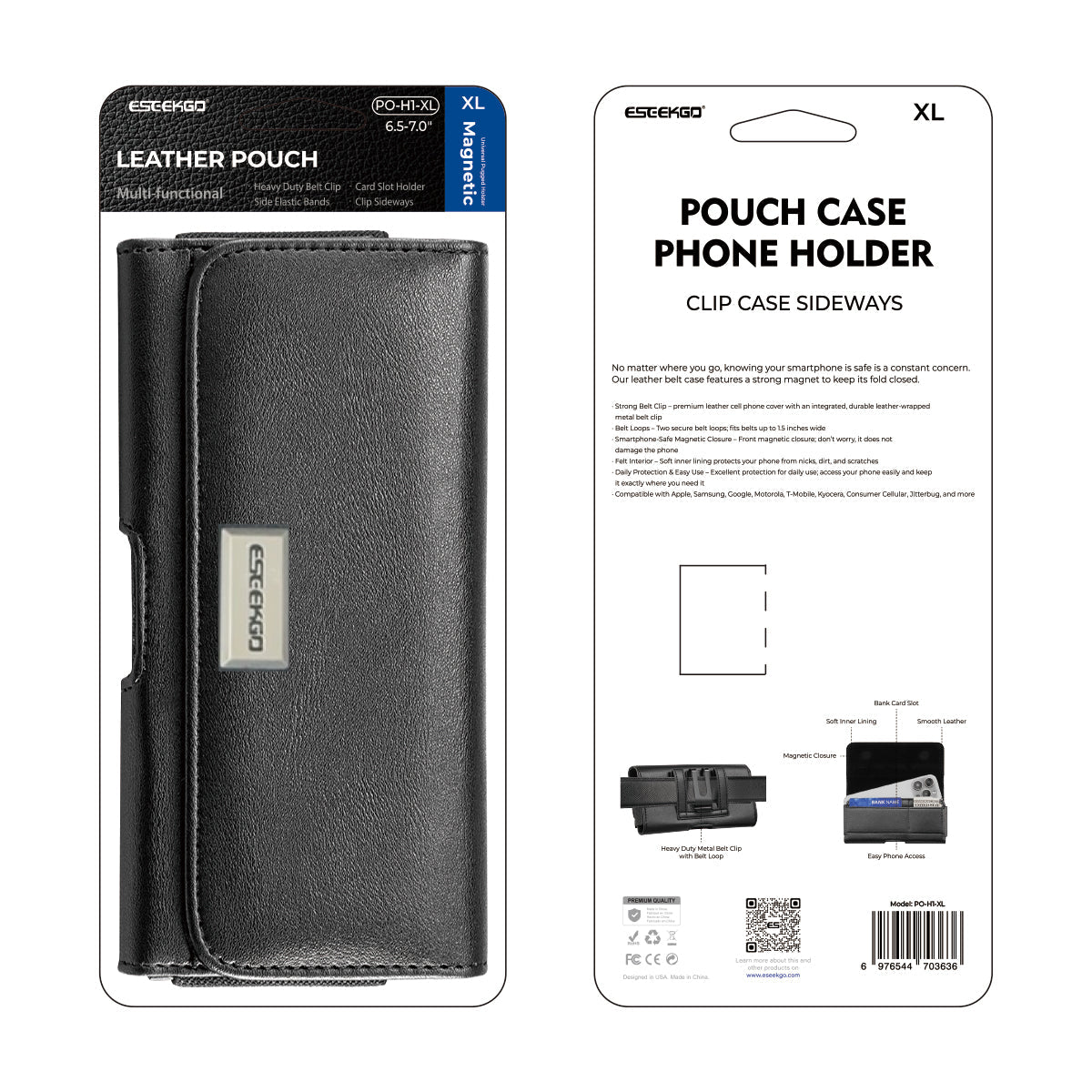 ESEEKGO Funda Universal Magnética de Cuero para Teléfono PO-H1-XL Adecuada para teléfonos móviles de 6.5-7.0 pulgadas (20/120)