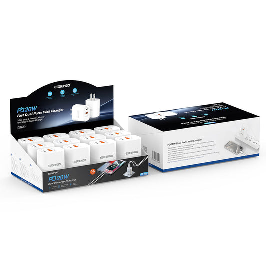 ESEEKGO T-32US Juego de adaptadores de viaje USB-A+USB-C de 20W 12 unidades (12/144)