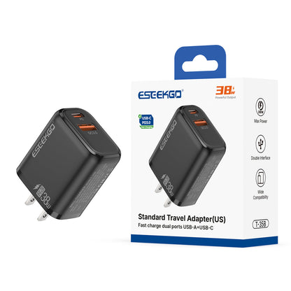 ESEEKGO T-35B QC3.0 3.0A 38W QC3.0 Adaptador de Viaje USB A+Tipo C (15/150)