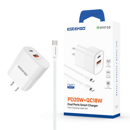 ESEEKGO T-32UC Adaptador de viaje cable de carga rápida tipo C a tipo C (8/80)