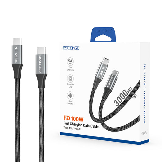 ESEEKGO ES-C300 Cable de Datos USB-C a USB-C de 10 pies, 100 W/5 A (10/60)