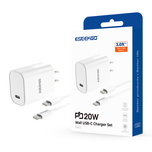 ESEEKGO T-22UC Adaptador de viaje de tipo C a tipo C con cable de carga rápida (10/100)