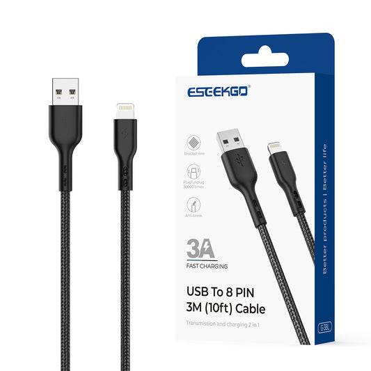 ESEEKGO G-3BL Cable de Datos USB a 8 PINES Trenzado de Nailon de 3 Metros (15/150)